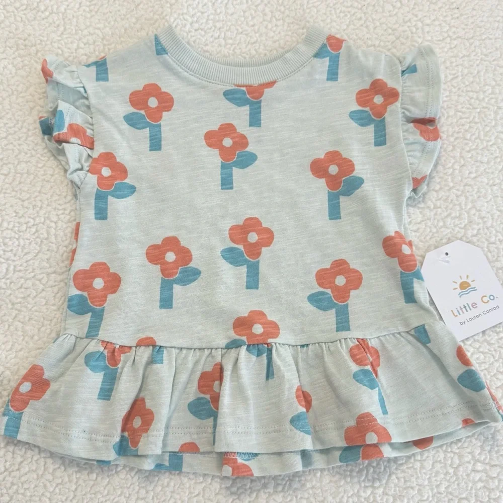Little Co. by Lauren Conrad Organic Boxy Tee Dress Blue Floral T Shirt Dress